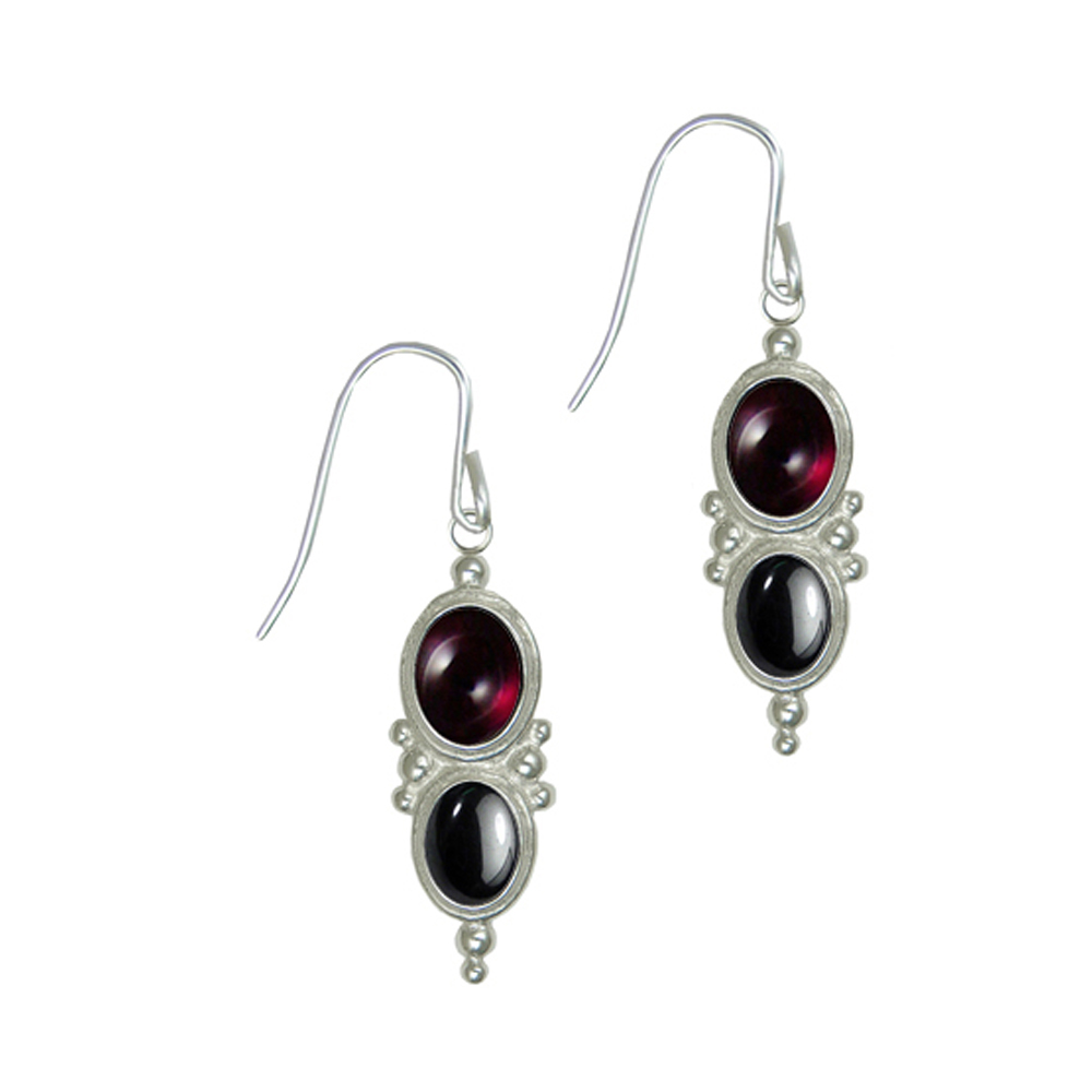 Sterling Silver Garnet And Hematite Gemstone Drop Dangle Earrings